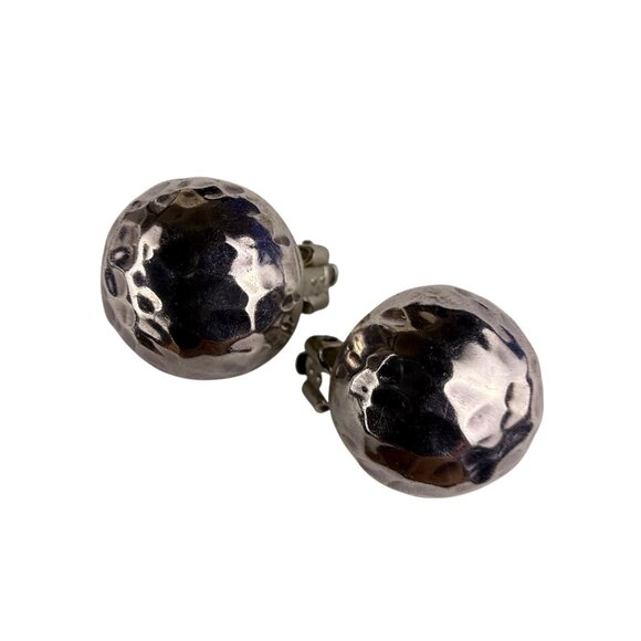 Vintage Sterling Silver Hammered Clip-On Ball Earrings Retro Style Jewelry - Picture 1 of 5